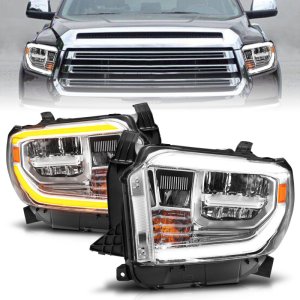 Toyota Tundra Headlights - ANZO - LED Crystal w/ Switchback, Clear Lens, w/ DRL - Chrome - `14-`17