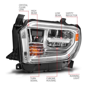 Toyota Tundra Headlights - ANZO - LED Crystal, Switchback, Clear Lens, w/ DRL - Chrome - `14-`21