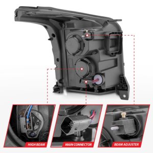 GMC Yukon Headlights - ANZO - LED/Projector w/ Light Bars - Black Housing/Clear Lens - `15-`17