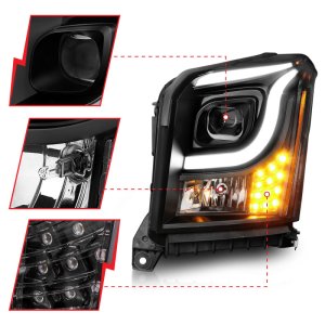 GMC Yukon XL Headlights - ANZO - LED/Projector w/ Light Bars - Black Housing/Clear Lens - `15-`17