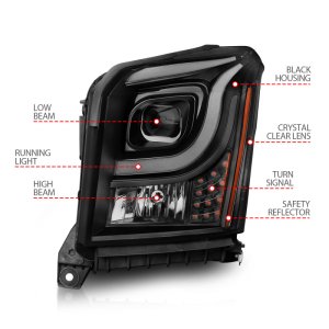GMC Yukon XL Headlights - ANZO - LED/Projector w/ Light Bars - Black Housing/Clear Lens - `15-`17