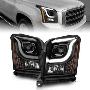 GMC Yukon XL Headlights - ANZO - LED/Projector w/ Light Bars - Black Housing/Clear Lens - `15-`17