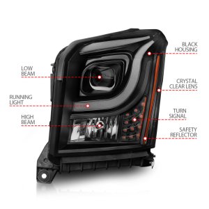 GMC Yukon XL Headlights - ANZO - LED/Projector w/ Light Bars - Black Housing/Clear Lens - `15-`17