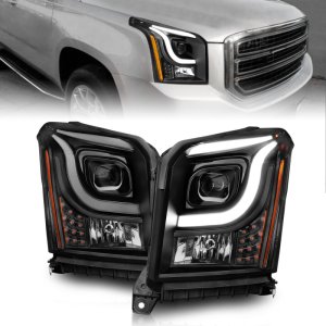 GMC Yukon XL Headlights - ANZO - LED/Projector w/ Light Bars - Black Housing/Clear Lens - `15-`17