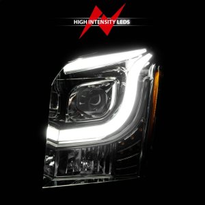 GMC Yukon XL LED/Projector Headlights - ANZO - W Lightbar, Plank Style, Black Housing, Clear Lens - Chrome/Amber - `15-`17