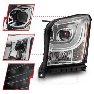 GMC Yukon XL LED/Projector Headlights - ANZO - W Lightbar, Plank Style, Black Housing, Clear Lens - Chrome/Amber - `15-`17