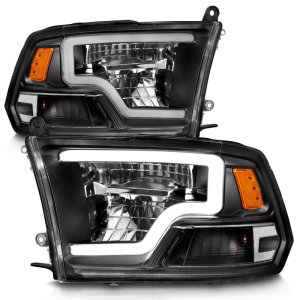 Dodge Ram 1500 LED Projector Headlights - ANZO - Square Projector with Light Bar, Clear Lens, Chrome Housing - Black - `09-`20