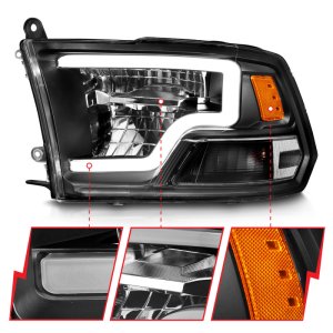 Dodge Ram 1500 LED Projector Headlights - ANZO - Square Projector with Light Bar, Clear Lens, Chrome Housing - Black - `09-`20