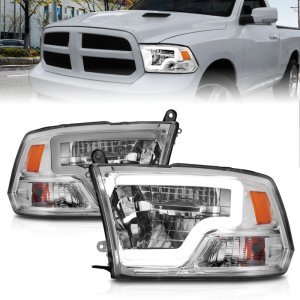Ram 1500 LED Projector Headlights - ANZO - LED Square, Light Bar Style, Chrome Housing, Clear Lens - Chrome - `09-`20