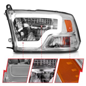 Ram 1500 LED Projector Headlights - ANZO - LED Square, Light Bar Style, Chrome Housing, Clear Lens - Chrome - `09-`20