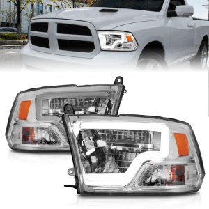 Ram 1500 LED Projector Headlights - ANZO - LED Square, Light Bar Style, Chrome Housing, Clear Lens - Chrome - `09-`20
