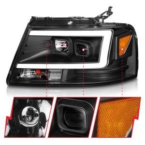 Ford F-150 Headlights - ANZO - Projector w/ Light Bar - Black Housing - `04-`08 Ford F-150 Headlights - ANZO - Projector w/ Light Bar - Black Housing - `04-`08