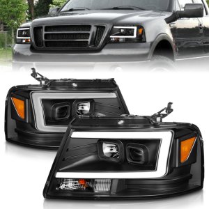 Ford F-150 Headlights - ANZO - Projector w/ Light Bar - Black Housing - `04-`08 Ford F-150 Headlights - ANZO - Projector w/ Light Bar - Black Housing - `04-`08