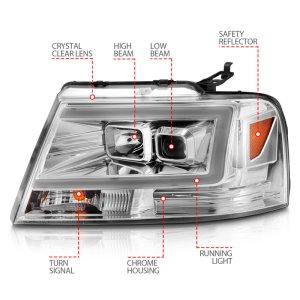 Ford F-150 Headlights - ANZO - LED/Projector, Light Bar - Chrome Housing, Clear Lens - `04-`08