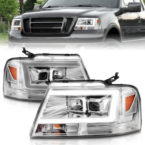 Ford F-150 Headlights - ANZO - LED/Projector, Light Bar - Chrome Housing, Clear Lens - `04-`08