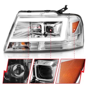 Ford F-150 Headlights - ANZO - LED/Projector, Light Bar - Chrome Housing, Clear Lens - `04-`08