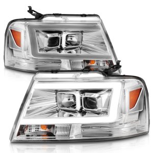 Ford F-150 Headlights - ANZO - LED/Projector, Light Bar - Chrome Housing, Clear Lens - `04-`08