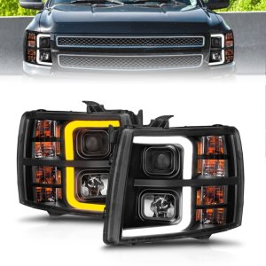 Chevrolet Silverado 1500 Headlights - ANZO - Projector w/ Light Bar Sequential - Black - `07-`13
