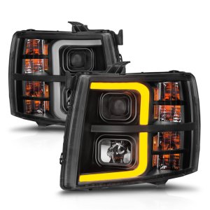 Chevrolet Silverado 1500 Headlights - ANZO - Projector w/ Light Bar Sequential - Black - `07-`13