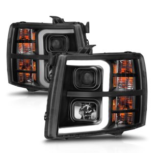 Chevrolet Silverado 1500 Headlights - ANZO - Projector w/ Light Bar Sequential - Black - `07-`13