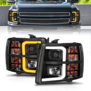 Chevrolet Silverado 1500 Headlights - ANZO - Projector w/ Light Bar Sequential - Black - `07-`13