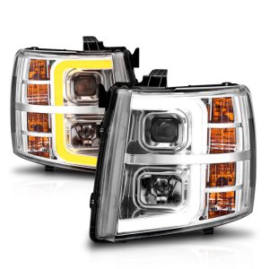 Chevrolet Silverado 1500 Headlights - ANZO - Projector w/ Light Bar - Chrome Housing - `07-`13