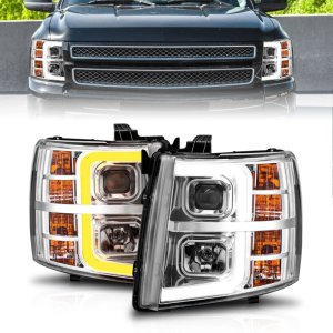 Chevrolet Silverado 1500 Headlights - ANZO - Projector w/ Light Bar - Chrome Housing - `07-`13