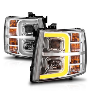 Chevrolet Silverado 1500 Headlights - ANZO - Projector w/ Light Bar - Chrome Housing - `07-`13