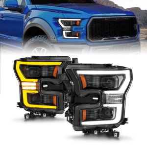Ford F-150 LED Projector Headlights - ANZO - Light Bar Switchback - Black Housing - `15-`17