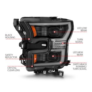 Ford F-150 LED Projector Headlights - ANZO - Light Bar Switchback - Black Housing - `15-`17