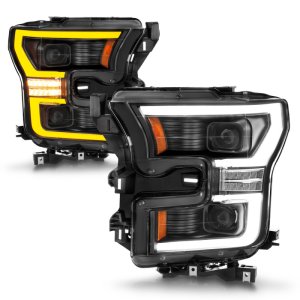 Ford F-150 LED Projector Headlights - ANZO - Light Bar Switchback - Black Housing - `15-`17