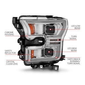Ford F-150 LED Projector Headlights - ANZO - Light Bar Switchback - Chrome - `15-`17