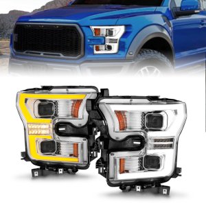 Ford F-150 LED Projector Headlights - ANZO - Light Bar Switchback - Chrome - `15-`17