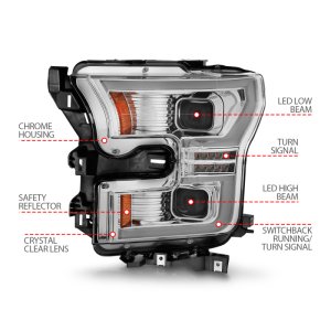 Ford F-150 LED Projector Headlights - ANZO - Light Bar Switchback - Chrome - `15-`17