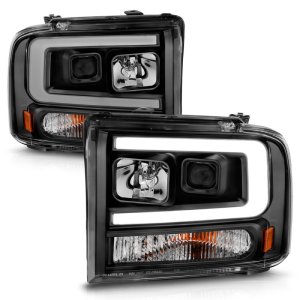 Ford F250 LED/Projector Headlights - ANZO - w/ Light Bar - Black Housing - `99-`04