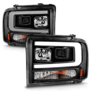 Ford F250 LED/Projector Headlights - ANZO - w/ Light Bar - Black Housing - `99-`04