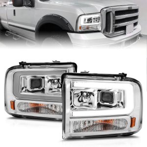 Ford F350 LED/Projector Headlights - ANZO - w/Light Bar - Chrome - `99-`04 Ford F350 LED/Projector Headlights - ANZO - w/Light Bar - Chrome - `99-`04