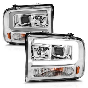 Ford F450 LED/Projector Headlights - ANZO - w/Light Bar - Chrome - `99-`04