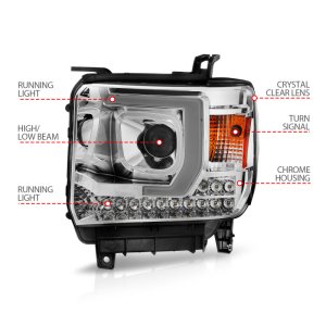 GMC Sierra 1500 Projector Headlights - ANZO - Plank Style - Chrome - `14-`15