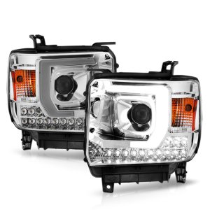 GMC Sierra 2500HD Projector Headlights - ANZO - Plank Style - Chrome - `14-`15