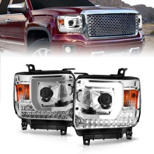 GMC Sierra 2500HD Projector Headlights - ANZO - Plank Style - Chrome - `14-`15