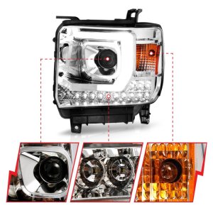 GMC Sierra 3500HD Projector Headlights - ANZO - Plank Style - Chrome - `14-`15