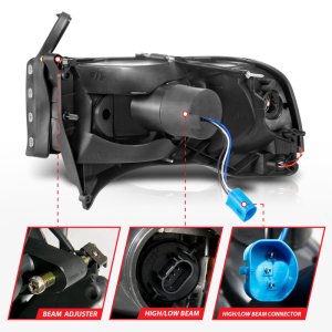 Dodge RAM Crystal Headlights - ANZO - Light Bar Style - Clear Lens - Black Housing - `94-`02