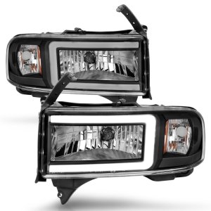 Dodge RAM Crystal Headlights - ANZO - Light Bar Style - Clear Lens - Black Housing - `94-`02