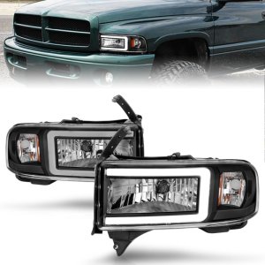 Dodge RAM Crystal Headlights - ANZO - Light Bar Style - Clear Lens - Black Housing - `94-`02
