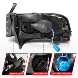 Dodge RAM Crystal Headlights - ANZO - Light Bar Style - Clear Lens - Black Housing - `94-`02