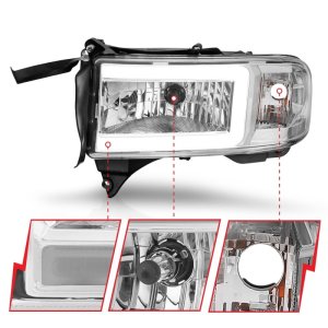 Dodge RAM Headlights - ANZO - Crystal w/ Light Bar - Chrome - `94-`02