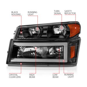 Chevrolet Colorado Crystal Headlights - ANZO - Light Bar - Black Housing - `04-`12