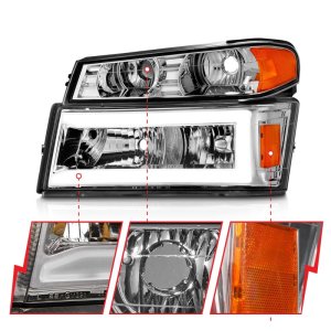 Chevrolet Colorado Crystal Headlights - ANZO - w/ Light Bar - Chrome Housing - `04-`12