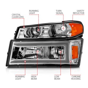 Chevrolet Colorado Crystal Headlights - ANZO - w/ Light Bar - Chrome Housing - `04-`12